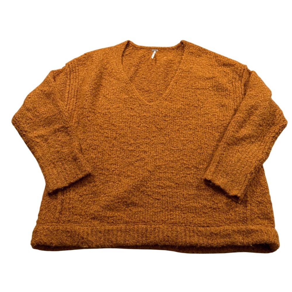 Free People Burnt Orange Oversized Chunky Knit Pullover Cozy Boho Loungewear S